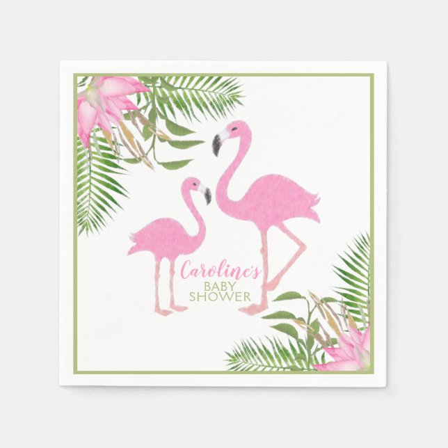 Serviette En Papier Baby shower Flamant rose Floral Aquarelle (Devant)