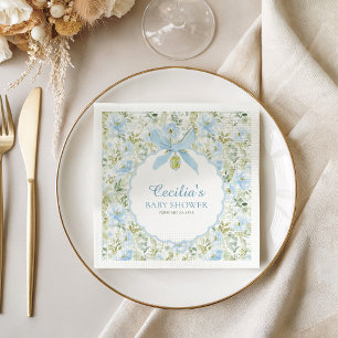 Serviette En Papier Baby Shower Fleur Bleu Vintage avec Nœud pour Garç