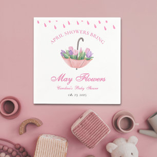 Serviette En Papier Baby shower Fleur de mai avec douches rose avril