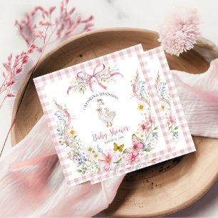 Serviette En Papier Baby Shower Fleur Rose à Carreaux Petite Oie Folle