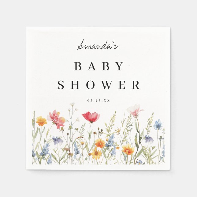 Serviette En Papier Baby shower Fleur sauvage aquarelle (Devant)