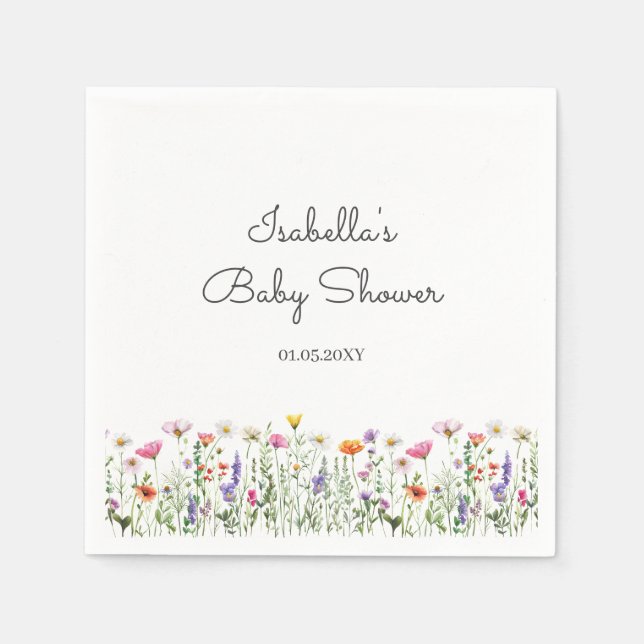Serviette En Papier Baby shower Fleur sauvage aquarelle (Devant)