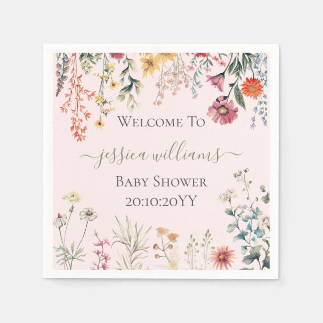 Serviette En Papier Baby shower Fleur sauvage bébé en fleurs (Devant)