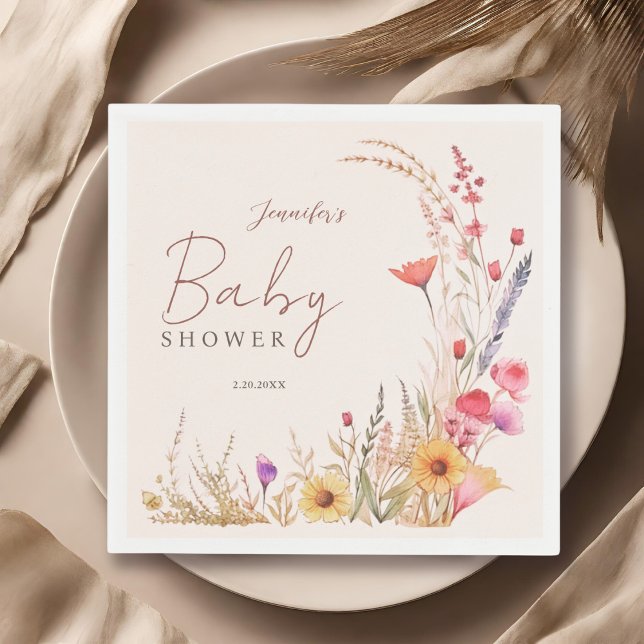 Serviette En Papier Baby shower fleur sauvage Boho (Créateur téléchargé)