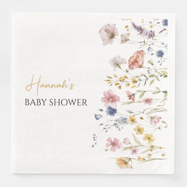 Serviette En Papier Baby shower Fleur sauvage Boho personnalisé (Devant)