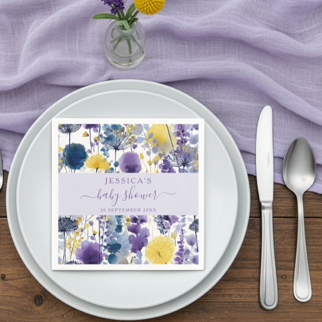 Serviette En Papier Baby shower Fleur sauvage couleur  jaune violet (Créateur téléchargé)