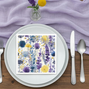 Serviette En Papier Baby shower Fleur sauvage couleur  jaune violet