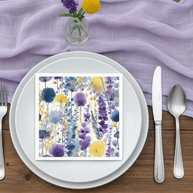 Serviette En Papier Baby shower Fleur sauvage couleur  jaune violet (Créateur téléchargé)