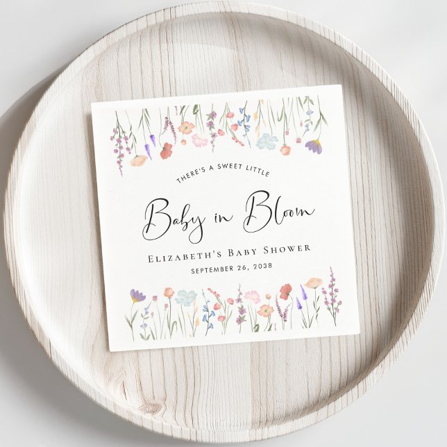 Serviette En Papier Baby shower Fleur sauvage d'aquarelle bébé en fleu (Créateur téléchargé)