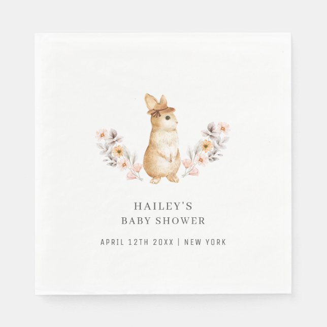Serviette En Papier Baby shower Fleur sauvage de lapin neutre pour les (Devant)