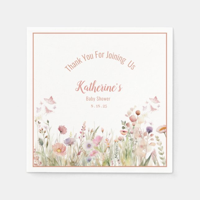 Serviette En Papier Baby shower fleur sauvage fille (Devant)