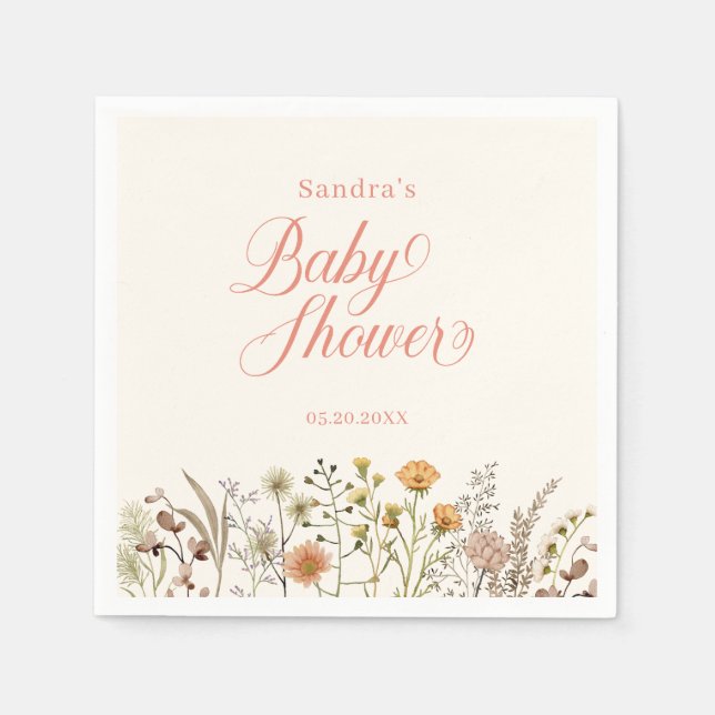 Serviette En Papier Baby shower Fleur sauvage floral (Devant)