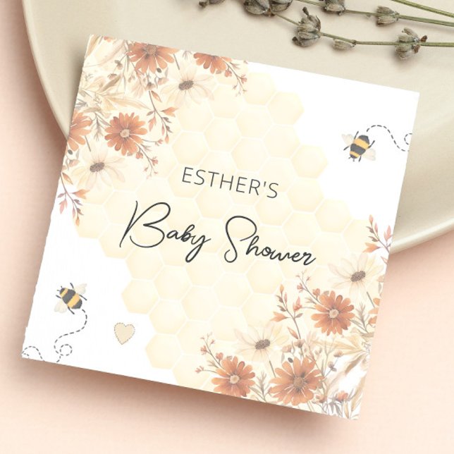 Serviette En Papier Baby shower Fleur sauvage Little Bee Honey Boho (Créateur téléchargé)