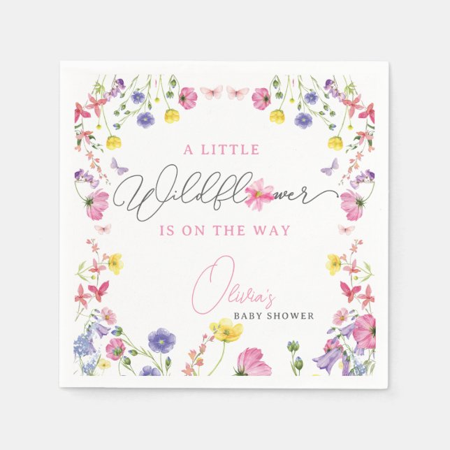 Serviette En Papier Baby shower fleur sauvage | Texte personnalisable (Devant)