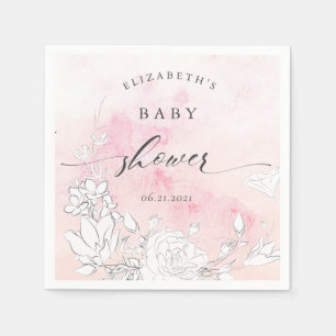 Serviette En Papier baby shower fleuri et moderne