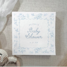 Baby Shower Fleuris Bleu Vintage à Bordure Crantée