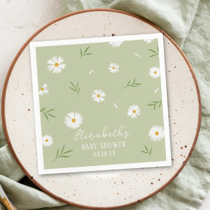 Serviette En Papier Baby Shower Fleurs Blanches Élégantes Simples