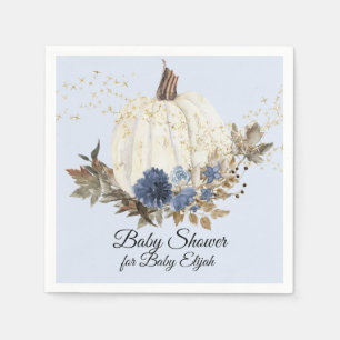 Serviette En Papier Baby Shower Fleurs Bleu Poussière Citrouille Autom