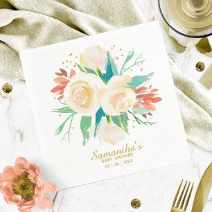 Serviette En Papier Baby Shower Floral Aquarelle aux Pêches