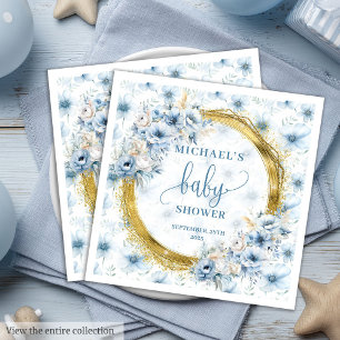 Serviette En Papier Baby shower Floral bleu Dusty dainty