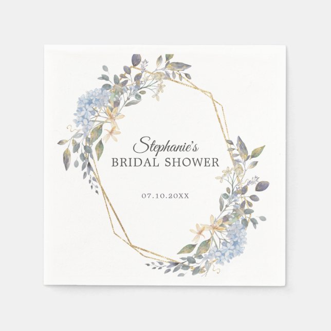 Serviette En Papier Baby Shower Floral Bleu Poussiéreux Géométrique (Devant)