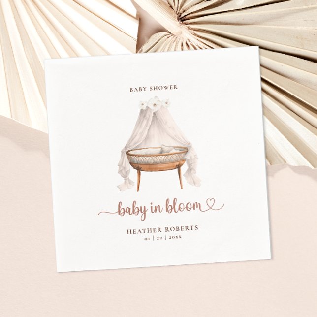 Serviette En Papier Baby shower Floral Boho serviettes Bassinet Neutre (Boho Baby Shower Napkin)