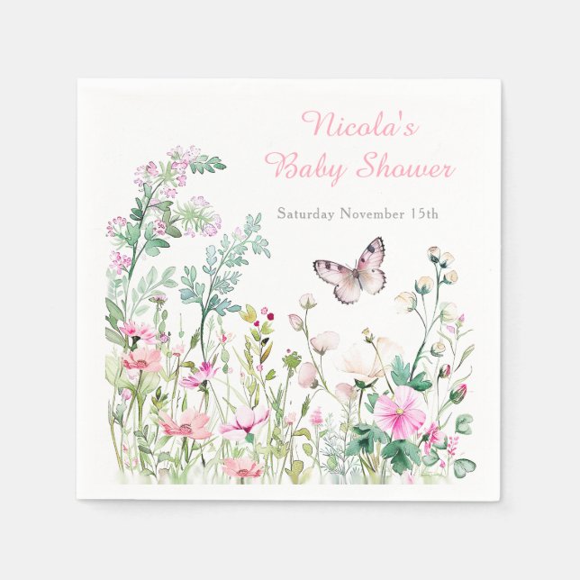 Serviette En Papier Baby shower floral du papillon vert du printemps (Devant)