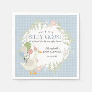 Serviette En Papier Baby shower Floral En vichy d'oie soie bleue