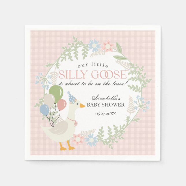 Serviette En Papier Baby shower Floral En vichy d'oie soie rose (Devant)