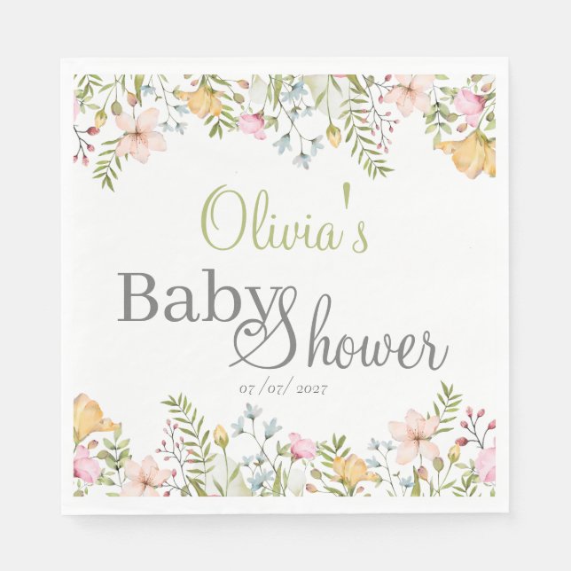 Serviette En Papier Baby shower floral Fleur sauvage coloré (Devant)