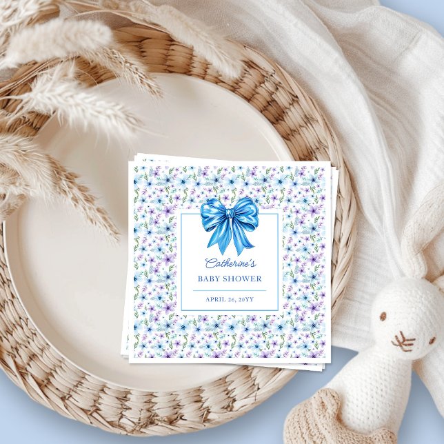 Serviette En Papier Baby shower Floral Fleur sauvage de Coquette Bleu (Créateur téléchargé)