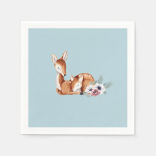 Serviette En Papier Baby Shower Floral Forestier Cerf Vintage Rustique