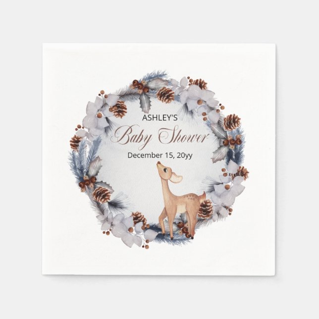 Serviette En Papier Baby shower floral hivernal rustique de cerfs (Devant)