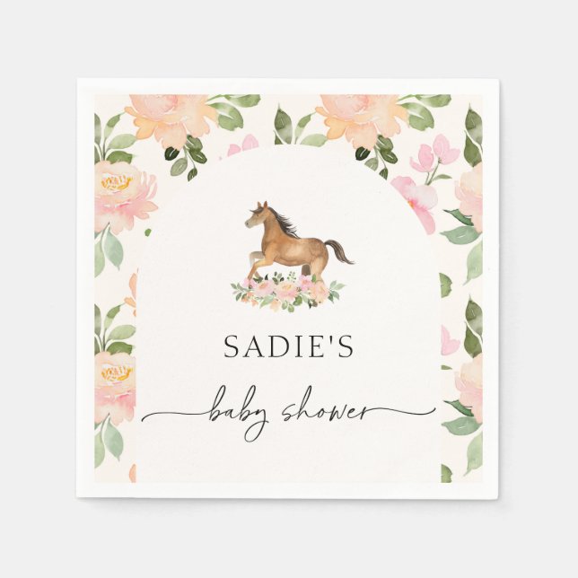 Serviette En Papier Baby shower Floral Horse (Devant)