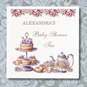 Serviette En Papier Baby shower Floral Lilac Pink