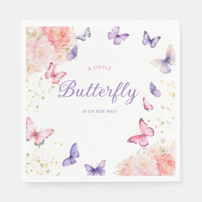 Serviette En Papier Baby shower floral moderne de fille papillon mûre (Devant)