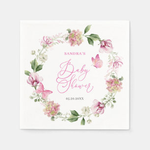 Serviette En Papier Baby shower floral papillon aquarelle