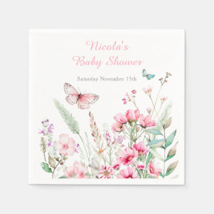 Serviette En Papier Baby shower floral papillon rose printanier