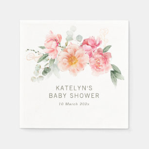 Serviette En Papier baby shower floral rose aquarelle