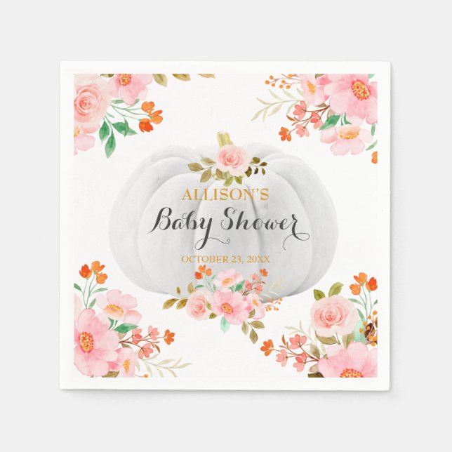 Serviette En Papier Baby shower Floral Rose Citrouille d'or (Devant)