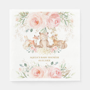 Serviette En Papier Baby shower Floral rose clair boisé