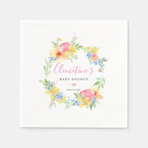 Serviette En Papier Baby Shower Floral Rose Jaune Bohème Rustique