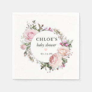 Serviette En Papier Baby shower floral rose rose rustique