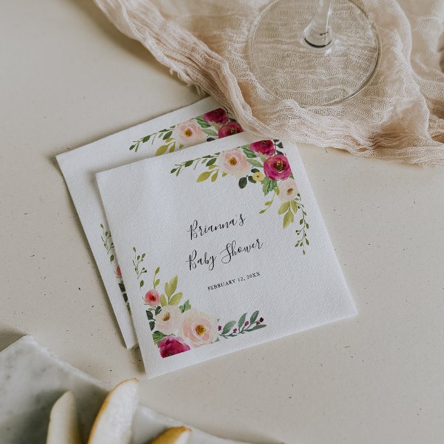Serviette En Papier Baby shower floral rose verdoyant serviettes (Créateur téléchargé)