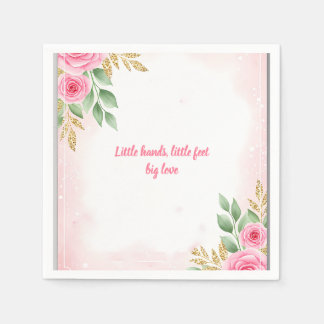 Serviette En Papier Baby shower floral rose vif avec Roses et or