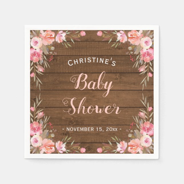 Serviette En Papier Baby shower Floral Rustique Fille Pays Papier Chic (Devant)