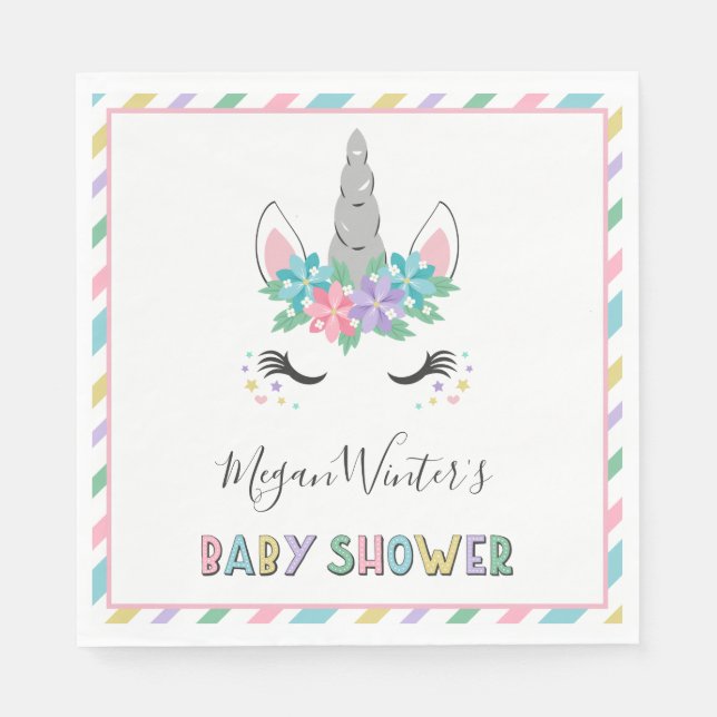 Serviette En Papier Baby shower floral Unicorn (Devant)