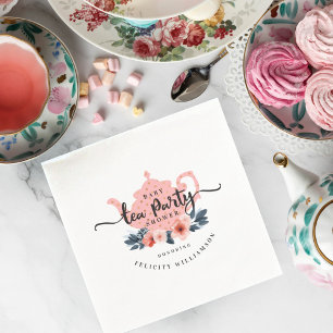 Serviette En Papier Baby shower floral vintage rose de fille de thé