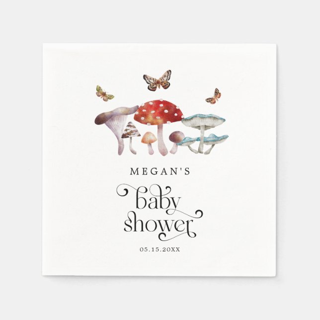 Serviette En Papier Baby shower forestier de champignon (Devant)