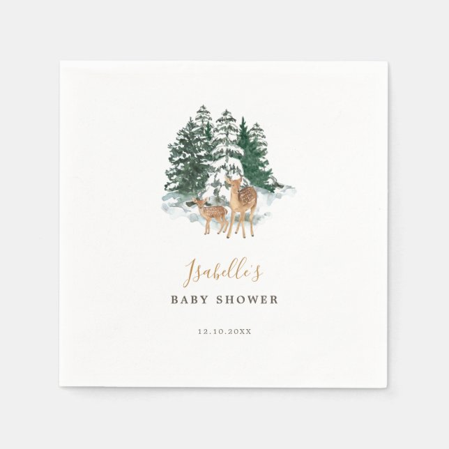 Serviette En Papier Baby shower forestier d'hiver (Devant)